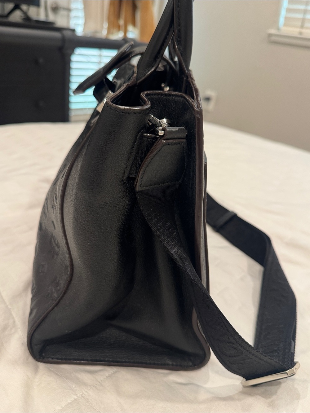 MCM Black Logo Leather Tote with Top Handles and shoulder strap - Picture 6 of 6